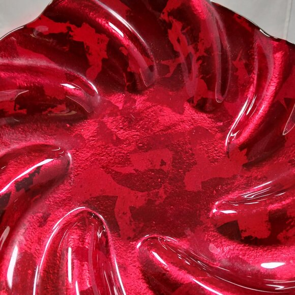13 inch Vintage Glass Pillar Candle Holder in Bright Red Design - Picture 4 of 4